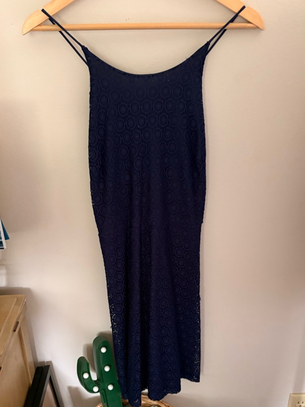 Navy Blue Lace Slip Dress - Women's Sleeveless Midi